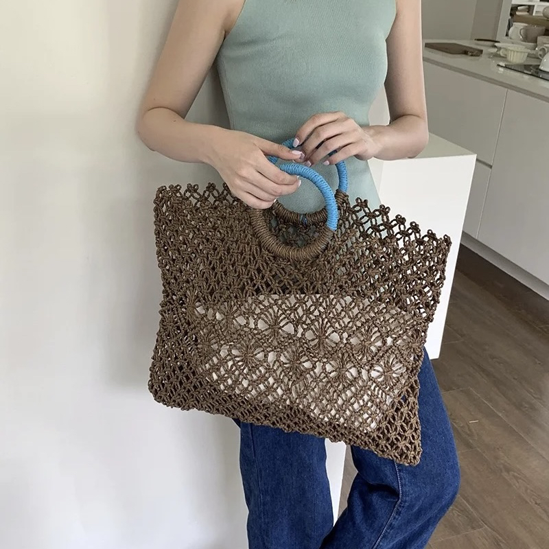Tote Bag Beach - Sac fourre-tout en paille tissé Boho