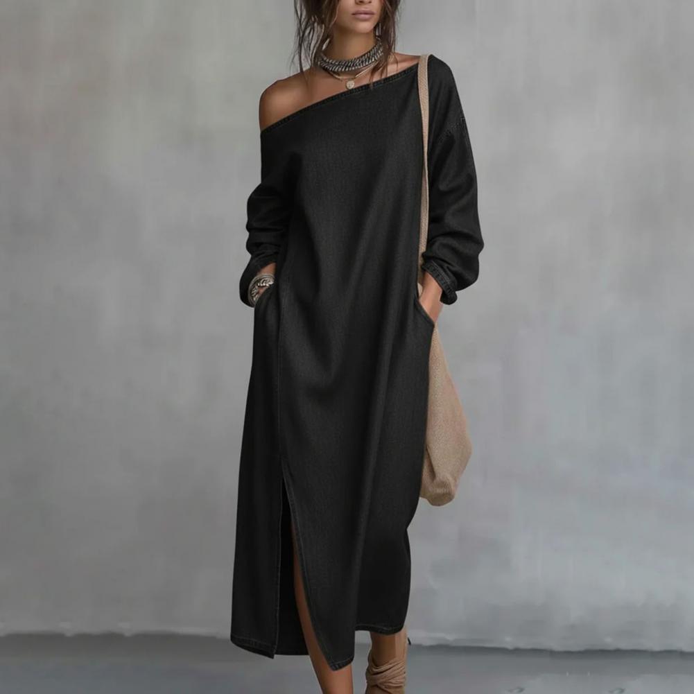 Linen Dress Wrap - Robe longue asymétrique à manches longues